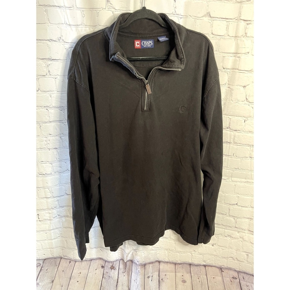 Chaps Mens 4XB Black Quarter Zip Pullover Cotton Long‎ Sleeve Mock Neck Shirt